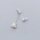 MloveAcc 925 Silver Feather Fairy Wings Pig Stud Earrings for Women