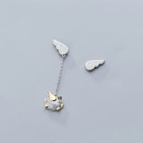 MloveAcc 925 Silver Feather Fairy Wings Pig Stud Earrings for Women