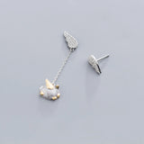 MloveAcc 925 Silver Feather Fairy Wings Pig Stud Earrings for Women
