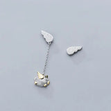 MloveAcc 925 Silver Feather Fairy Wings Pig Stud Earrings for Women