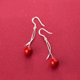 MloveAcc 925 Silver Hook Earrings Red Pearl Drop Party Jewelry