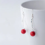 MloveAcc 925 Silver Hook Earrings Red Pearl Drop Party Jewelry