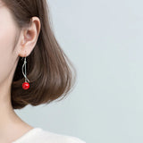 MloveAcc 925 Silver Hook Earrings Red Pearl Drop Party Jewelry