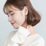 MloveAcc 925 Silver Hook Earrings Red Pearl Drop Party Jewelry