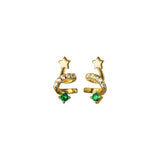 MloveAcc 925 Silver Spiral Xmas Tree Stud Earrings Green Zircon Star Small Gift