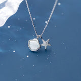 Sea Star Shell Pendant Necklace 925 Sterling Silver Women Animal Jewelry