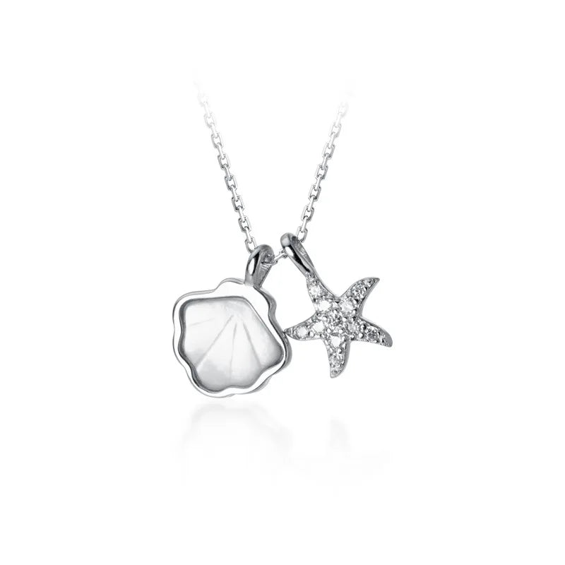 Sea Star Shell Pendant Necklace 925 Sterling Silver Women Animal Jewelry