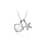 Sea Star Shell Pendant Necklace 925 Sterling Silver Women Animal Jewelry
