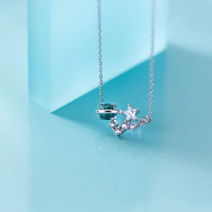 925 Silver Secret Planet Star Pendant Necklace Clear CZ