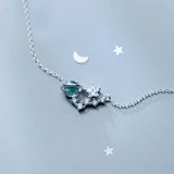 925 Silver Secret Planet Star Pendant Necklace Clear CZ