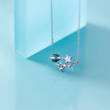 925 Silver Secret Planet Star Pendant Necklace Clear CZ