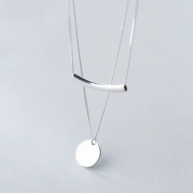 MloveAcc S925 Necklace Bar & Round Pendant 925 Sterling Silver Real Jewelry