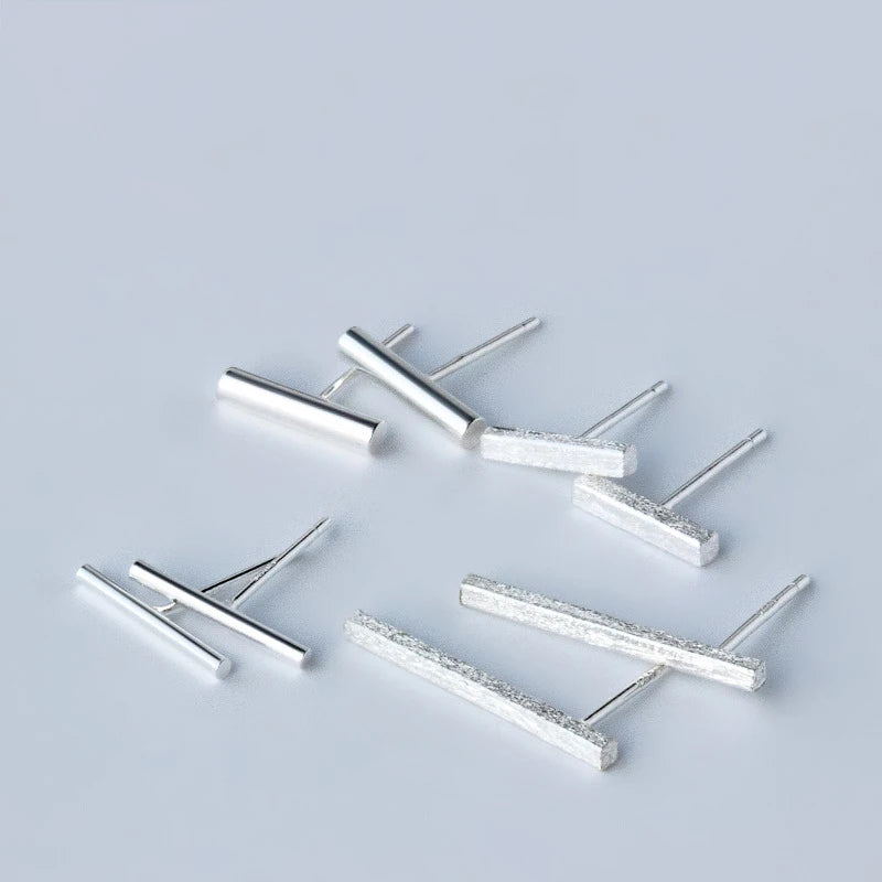 MloveAcc 925 Silver Square Bar Earrings Minimalist Style