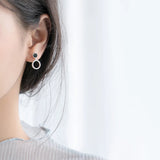 Enamel Stud Earrings w/ CZ Loop Charm