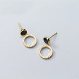 Enamel Stud Earrings w/ CZ Loop Charm