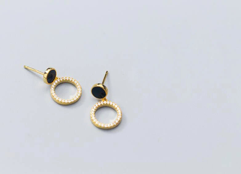 Enamel Stud Earrings w/ CZ Loop Charm