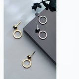 Enamel Stud Earrings w/ CZ Loop Charm