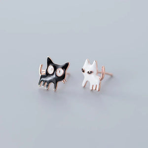 MloveAcc 925 Silver Cat Stud Earrings Enamel Small Kids Girls Children Earrings