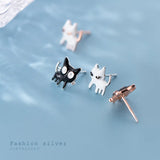 MloveAcc 925 Silver Cat Stud Earrings Enamel Small Kids Girls Children Earrings