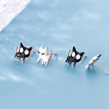 MloveAcc 925 Silver Cat Stud Earrings Enamel Small Kids Girls Children Earrings