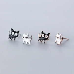 MloveAcc 925 Silver Cat Stud Earrings Enamel Small Kids Girls Children Earrings