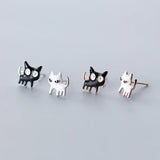 MloveAcc 925 Silver Cat Stud Earrings Enamel Small Kids Girls Children Earrings