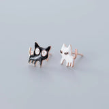 MloveAcc 925 Silver Cat Stud Earrings Enamel Small Kids Girls Children Earrings