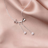 MloveAcc Butterfly Necklace 925 Silver CZ Tassel Choker Wedding Jewelry