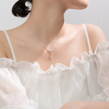 MloveAcc Butterfly Necklace 925 Silver CZ Tassel Choker Wedding Jewelry