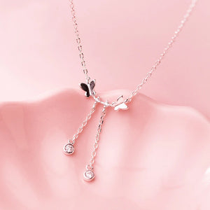 MloveAcc Butterfly Necklace 925 Silver CZ Tassel Choker Wedding Jewelry