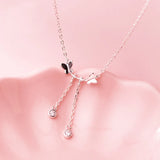 MloveAcc Butterfly Necklace 925 Silver CZ Tassel Choker Wedding Jewelry