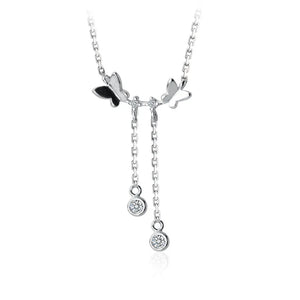 MloveAcc Butterfly Necklace 925 Silver CZ Tassel Choker Wedding Jewelry