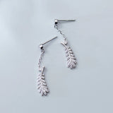 MloveAcc 925 Silver Feather Leaf CZ Drop Earrings Women Engagement Wedding