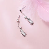 MloveAcc 925 Silver Feather Leaf CZ Drop Earrings Women Engagement Wedding