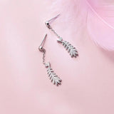 MloveAcc 925 Silver Feather Leaf CZ Drop Earrings Women Engagement Wedding