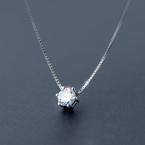 MloveAcc 925 Sterling Silver Single CZ Pendant Necklace