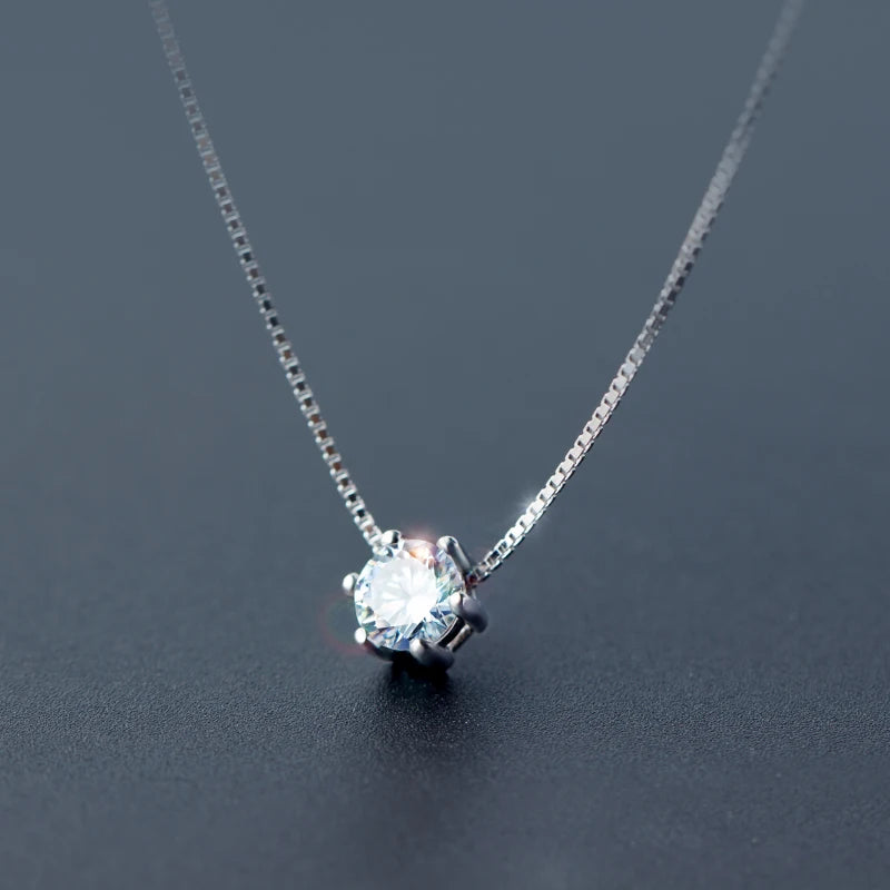 MloveAcc 925 Sterling Silver Single CZ Pendant Necklace