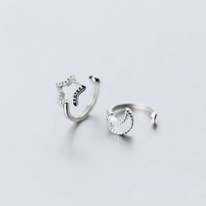 925 Silver Earcuff Ear Star Moon Clip Earrings