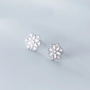 MloveAcc 925 Silver Snowflake Stud Earrings with CZ for Women Girls