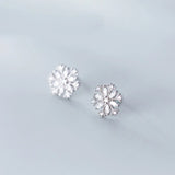 MloveAcc 925 Silver Snowflake Stud Earrings with CZ for Women Girls