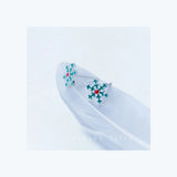 MloveAcc Green Enamel Snowflake Stud Earring 925 Sterling Silver Small