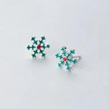 MloveAcc Green Enamel Snowflake Stud Earring 925 Sterling Silver Small