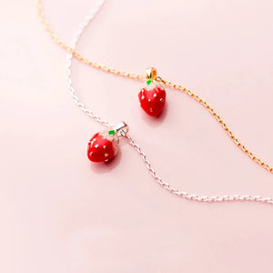 MloveAcc Sweet Strawberry Pendant Necklace 925 Sterling Silver Women Jewelry