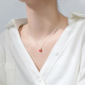 MloveAcc Sweet Strawberry Pendant Necklace 925 Sterling Silver Women Jewelry