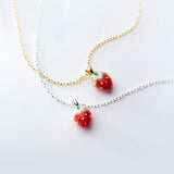 MloveAcc Sweet Strawberry Pendant Necklace 925 Sterling Silver Women Jewelry