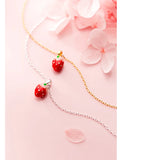 MloveAcc Sweet Strawberry Pendant Necklace 925 Sterling Silver Women Jewelry