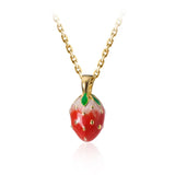 MloveAcc Sweet Strawberry Pendant Necklace 925 Sterling Silver Women Jewelry