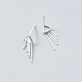 925 Silver Triangle Stud Earrings with Tassels Women Jewelry