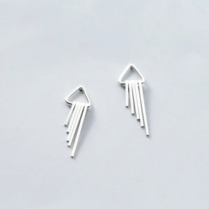 925 Silver Triangle Stud Earrings with Tassels Women Jewelry