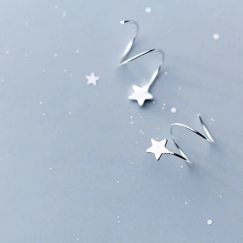 MloveAcc 925 Silver Women Earrings Star Spiral Stud Earring